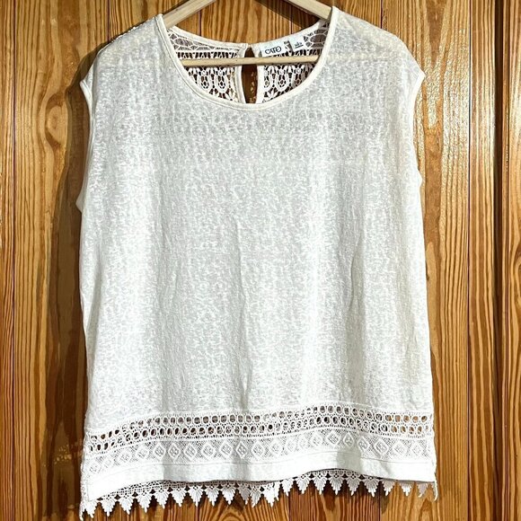 Cato Tops - NEW Cato Crochet Lace Knit Semi Sheer Sleeveless Top Cream Ivory
